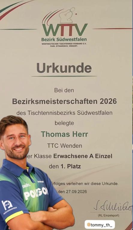 1. Platz für Thomas Herr bei den Bezirksmeisterschaften 2026.